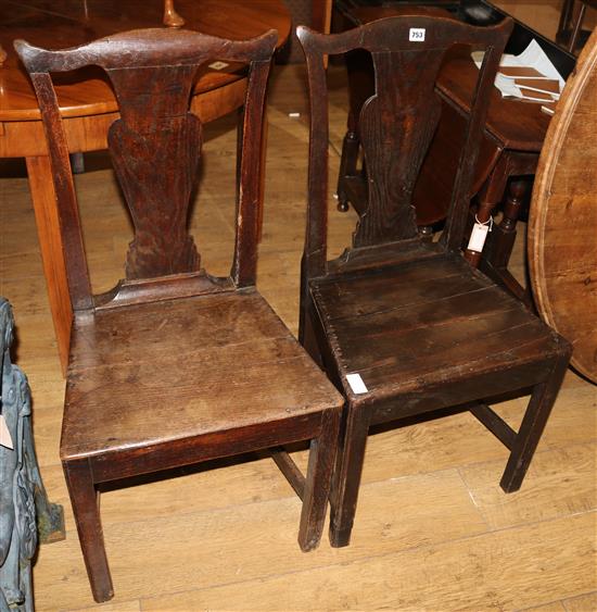 A pair of mid 18th century oak cottage dining chairs
